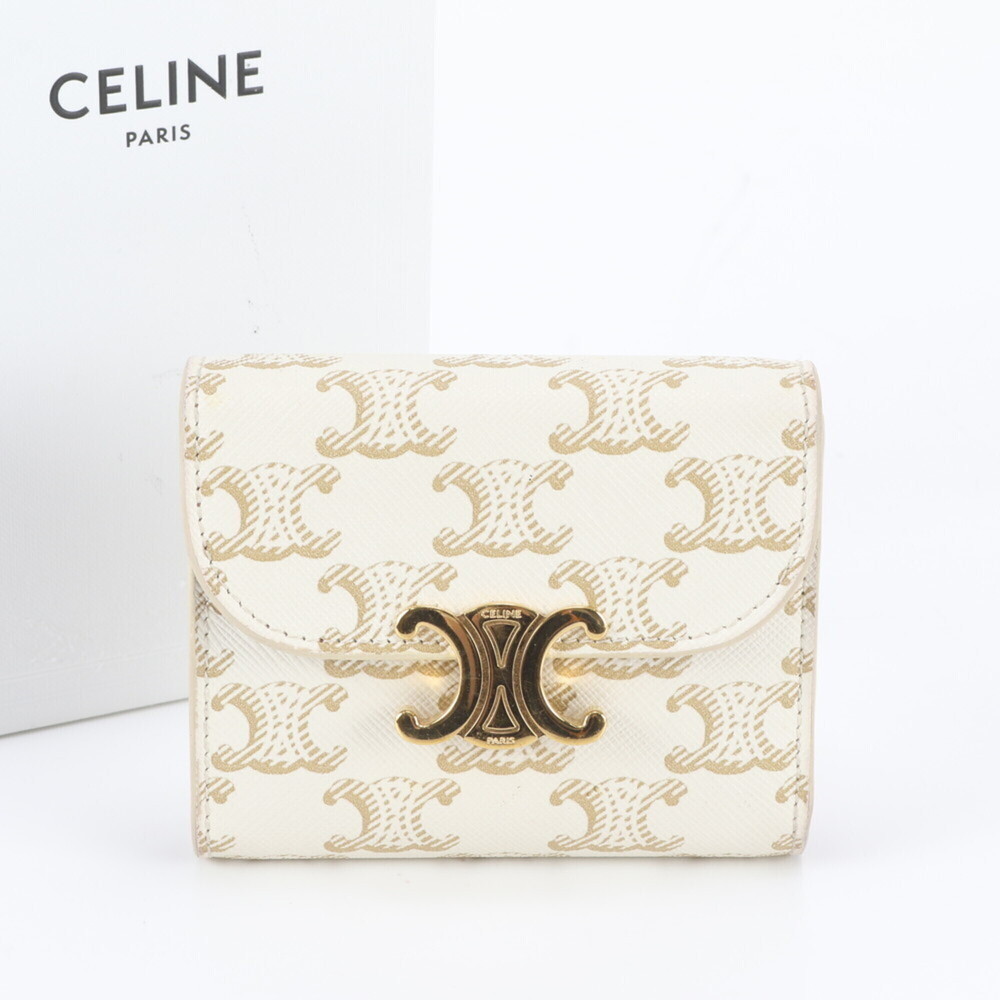 Celine Triomphe Small Flap Wallet, Leather Tri-fold Compact, Women's